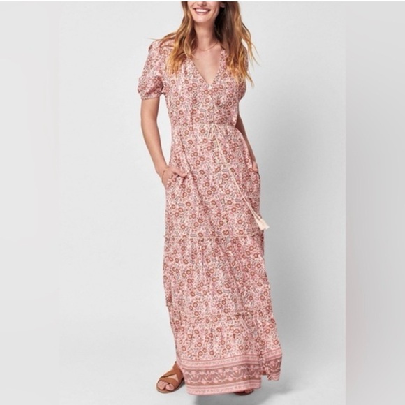 Faherty Dresses & Skirts - Faherty Pink Floral Tie-Waist Maxi Dress